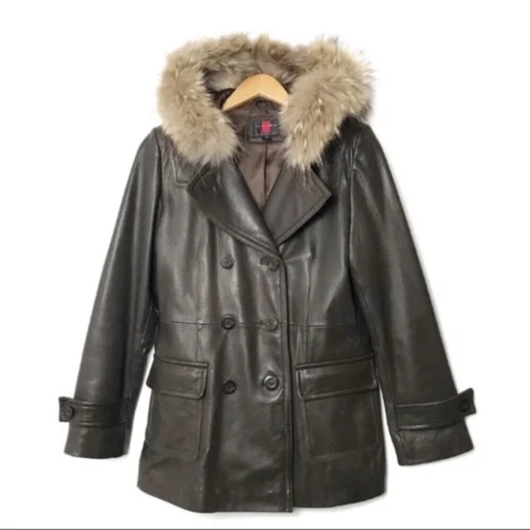 Gallery Genuine Leather Coat with Fur Trim small - Picture 1 of 8